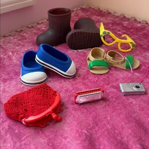 American Girl 18 inch doll One Generation OG shoes boots camera toy harmonica